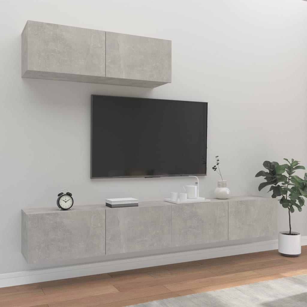 Ensemble de meubles TV 3 pièces en béton gris à base de bois
