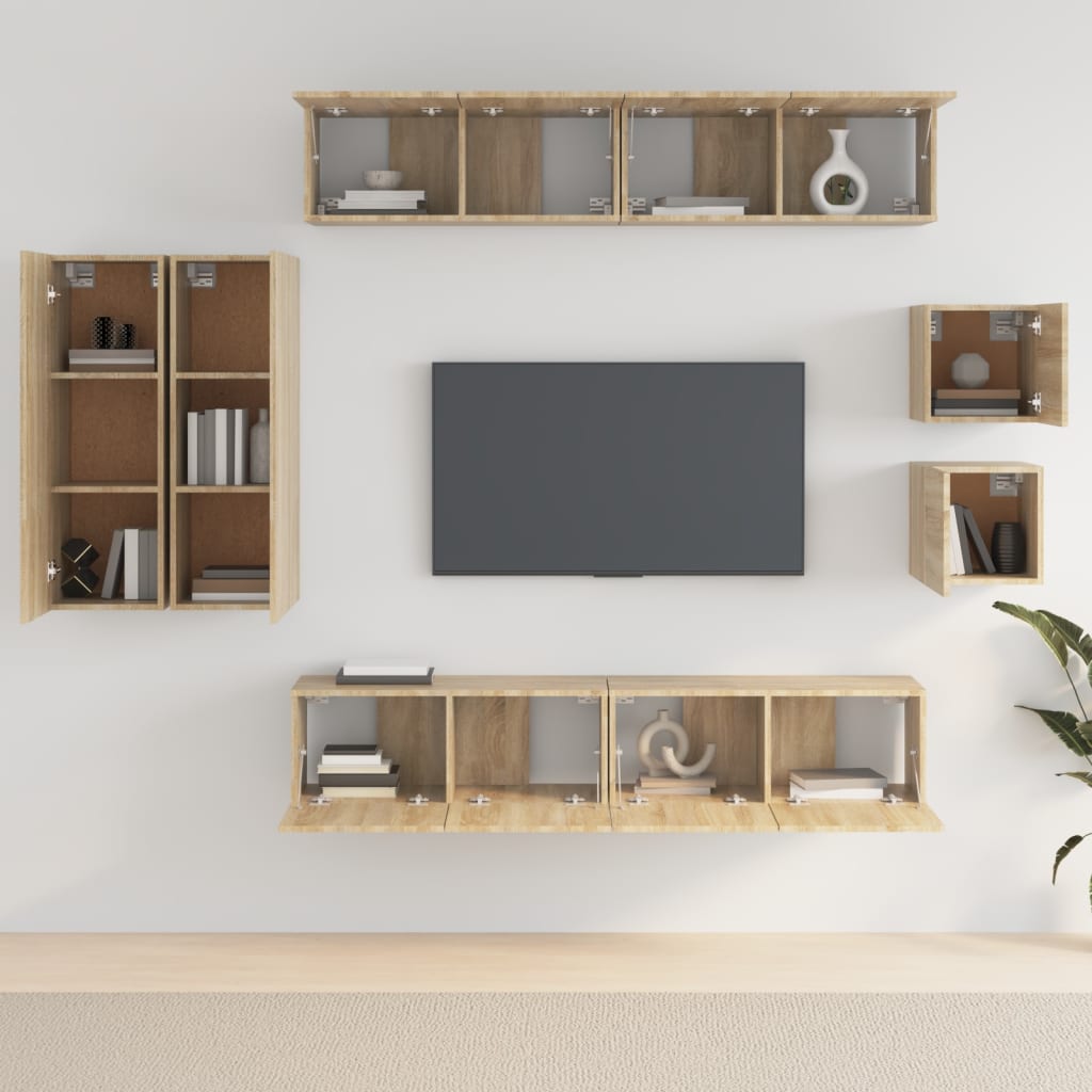 Ensemble de meubles TV 8 pièces en bois de chêne Sonoma