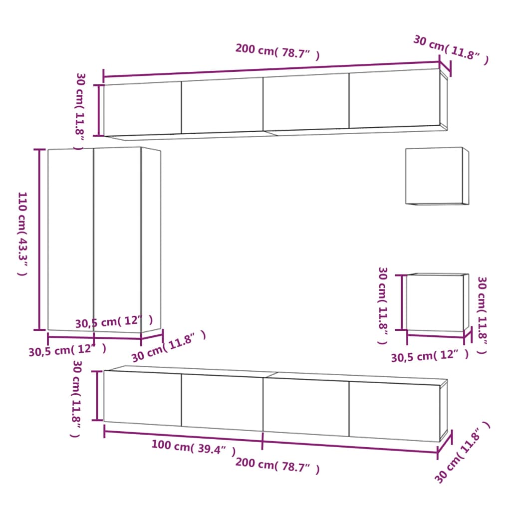 8-tlg. TV-Schrank-Set Grau Sonoma Holzwerkstoff