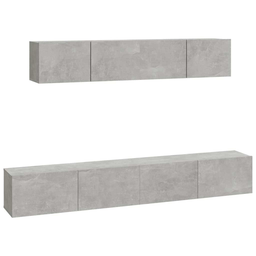 Ensemble de meubles TV 4 pièces en béton gris à base de bois