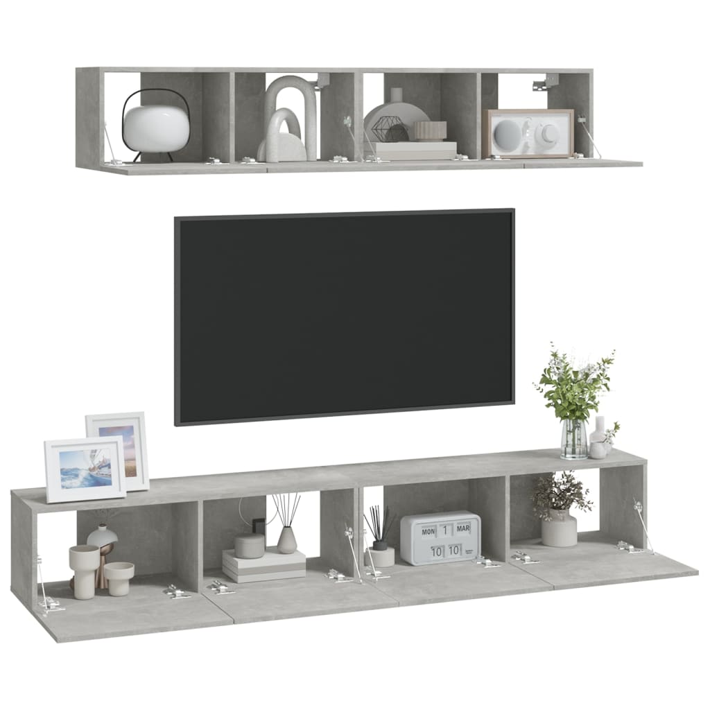 Ensemble de meubles TV 4 pièces en béton gris à base de bois