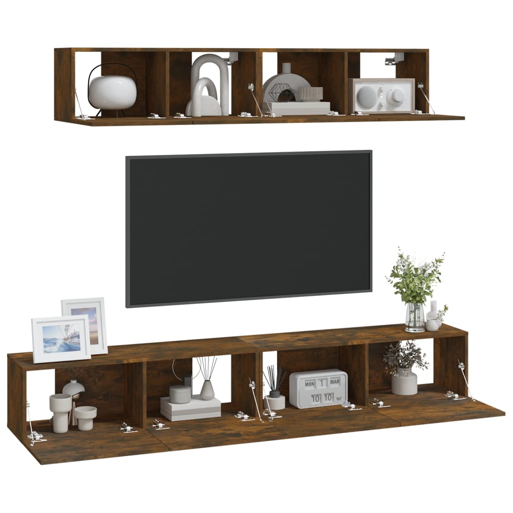 Ensemble de meubles TV 4 pièces en bois de chêne fumé