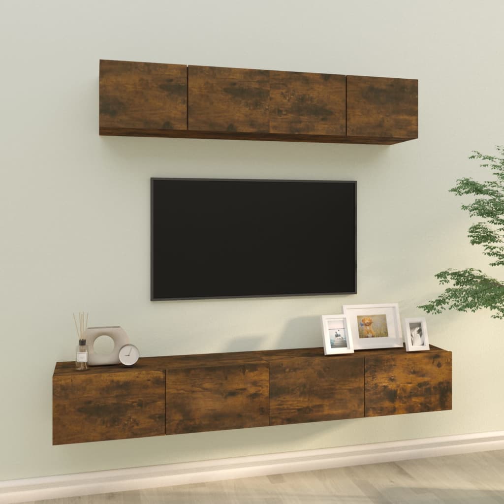 Ensemble de meubles TV 4 pièces en bois de chêne fumé