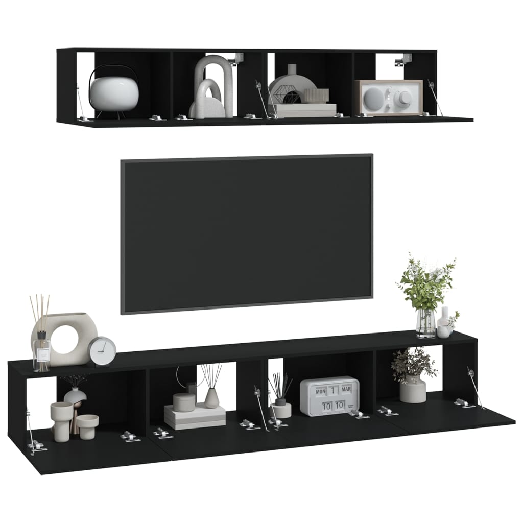 Ensemble de meubles TV 4 pièces en bois noir