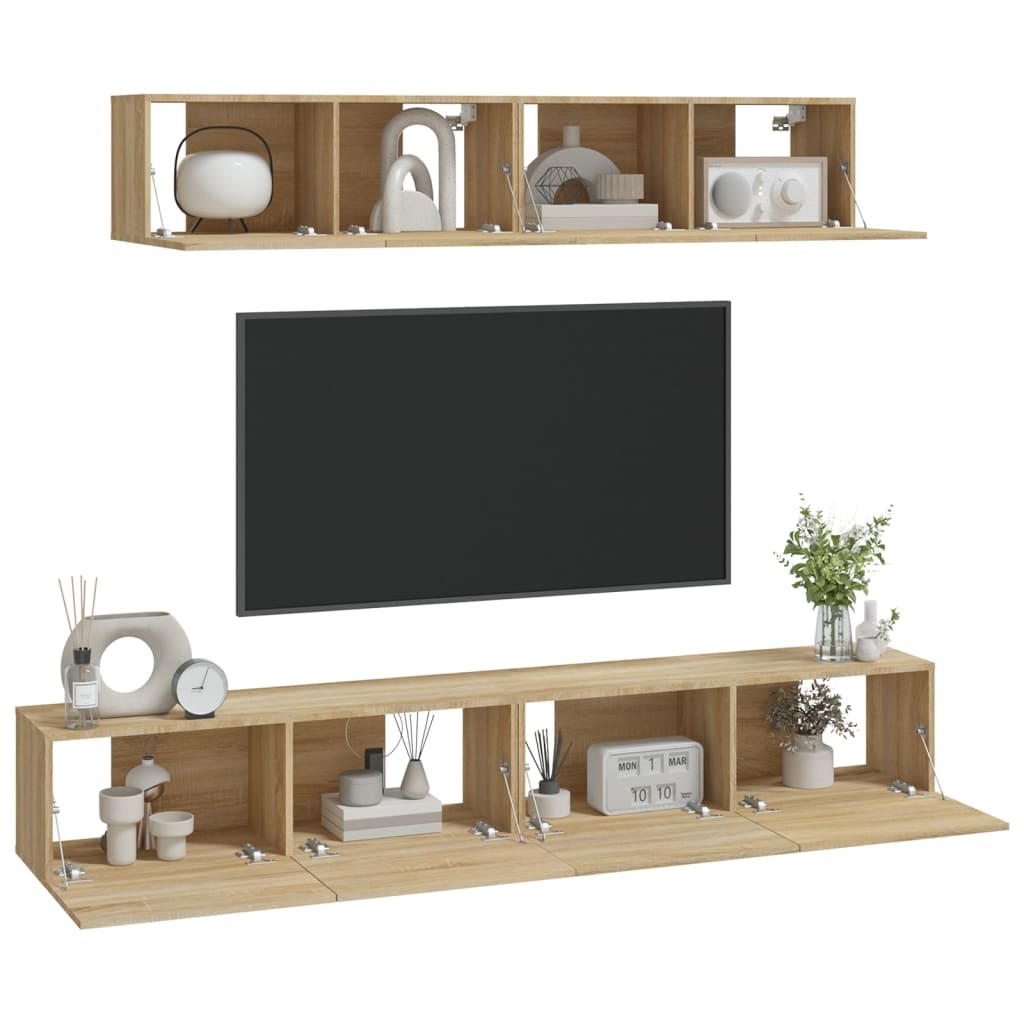 Ensemble de meubles TV 4 pièces en bois de chêne Sonoma