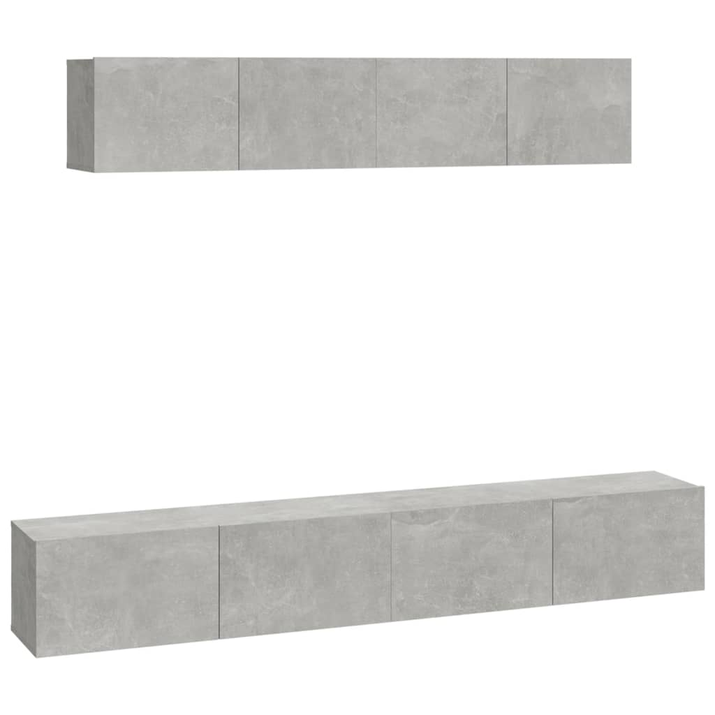 Ensemble de meubles TV 4 pièces en béton gris à base de bois