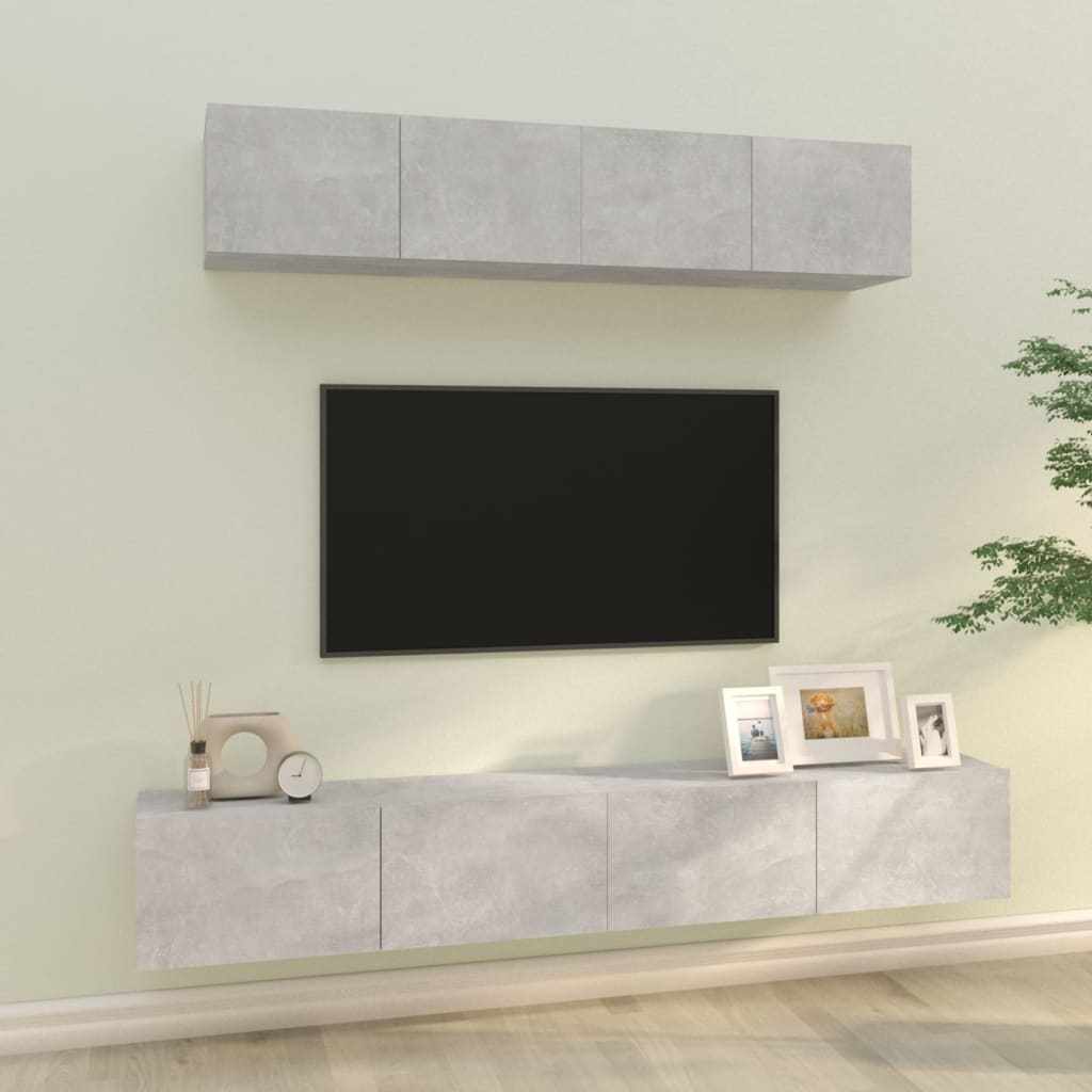 Ensemble de meubles TV 4 pièces en béton gris à base de bois