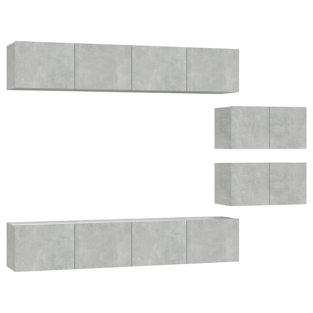 Ensemble de meubles TV 6 pièces en béton gris à base de bois