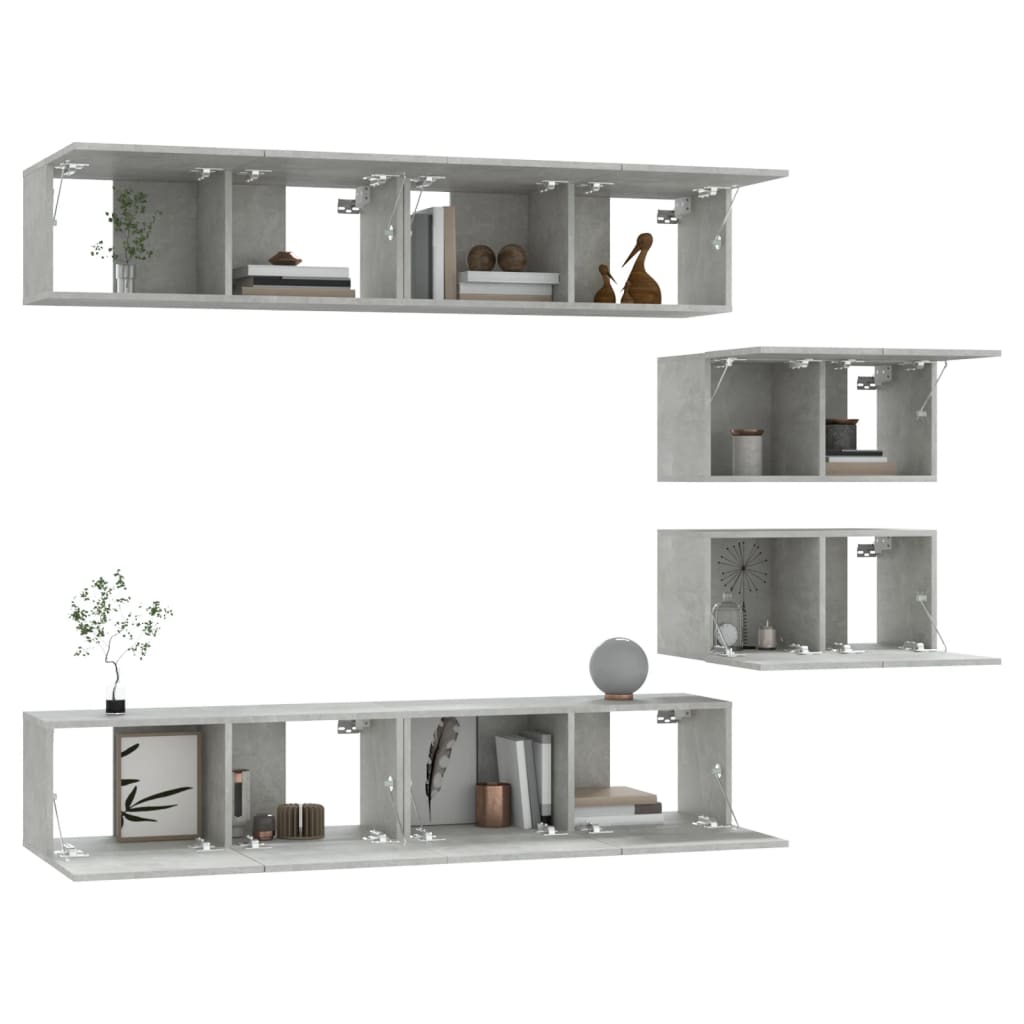 Ensemble de meubles TV 6 pièces en béton gris à base de bois