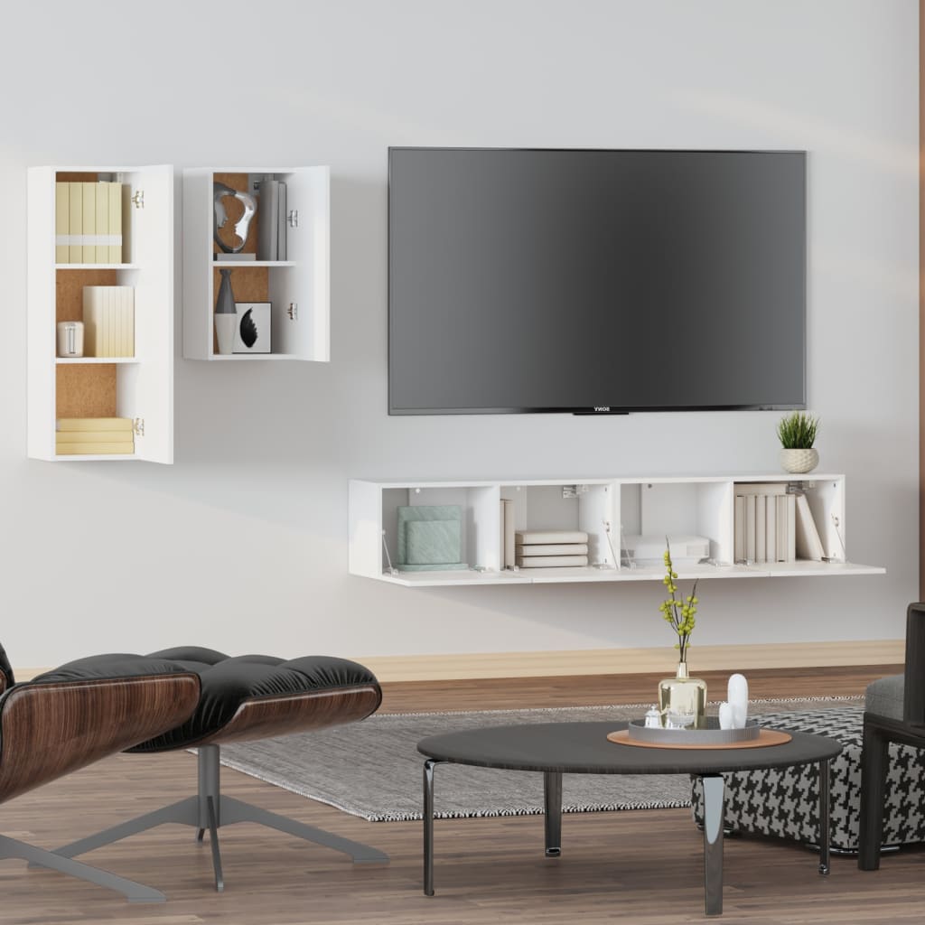 Ensemble de meubles TV 4 pièces en bois blanc