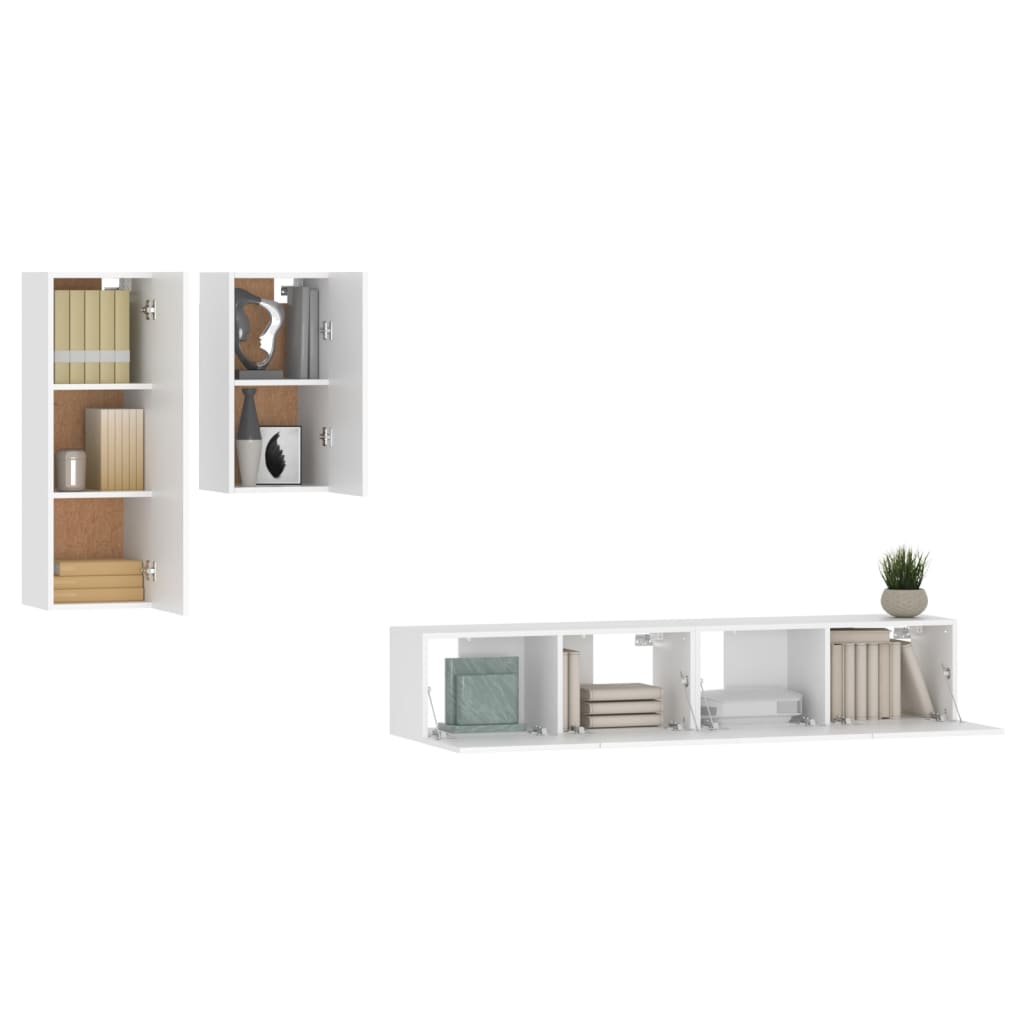 Ensemble de meubles TV 4 pièces en bois blanc