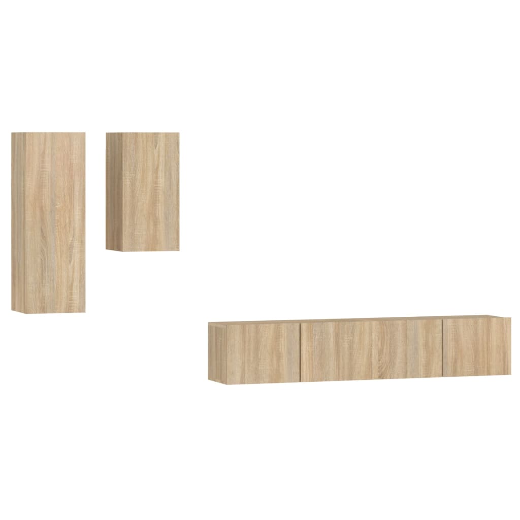 Ensemble de meubles TV 4 pièces en bois de chêne Sonoma