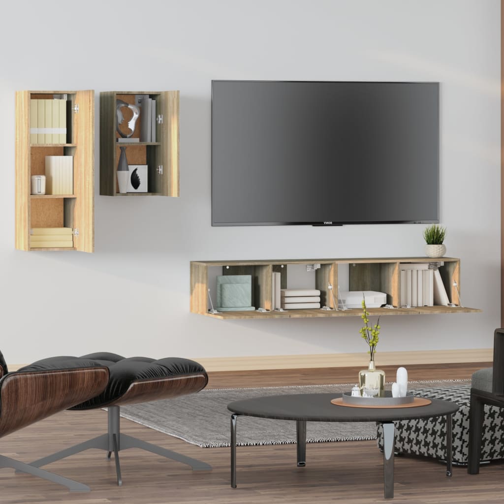 Ensemble de meubles TV 4 pièces en bois de chêne Sonoma