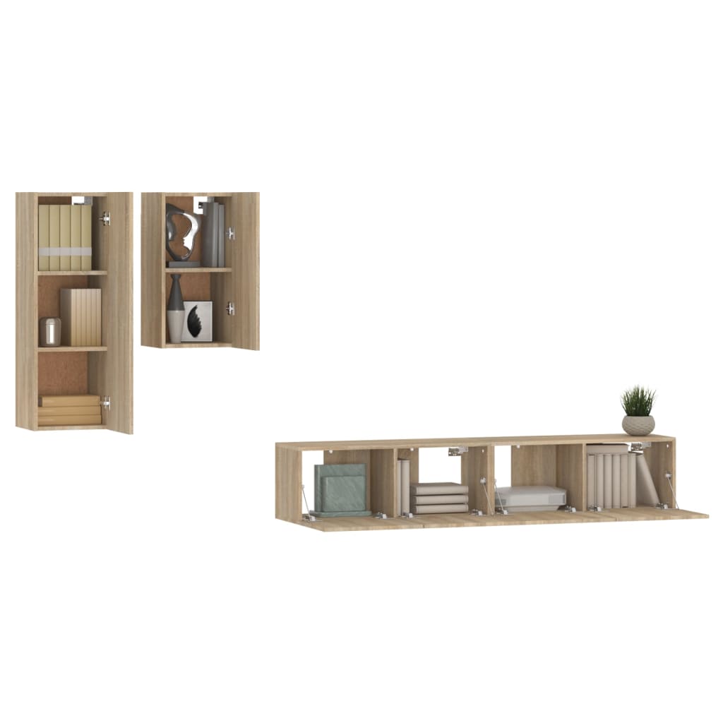 Ensemble de meubles TV 4 pièces en bois de chêne Sonoma
