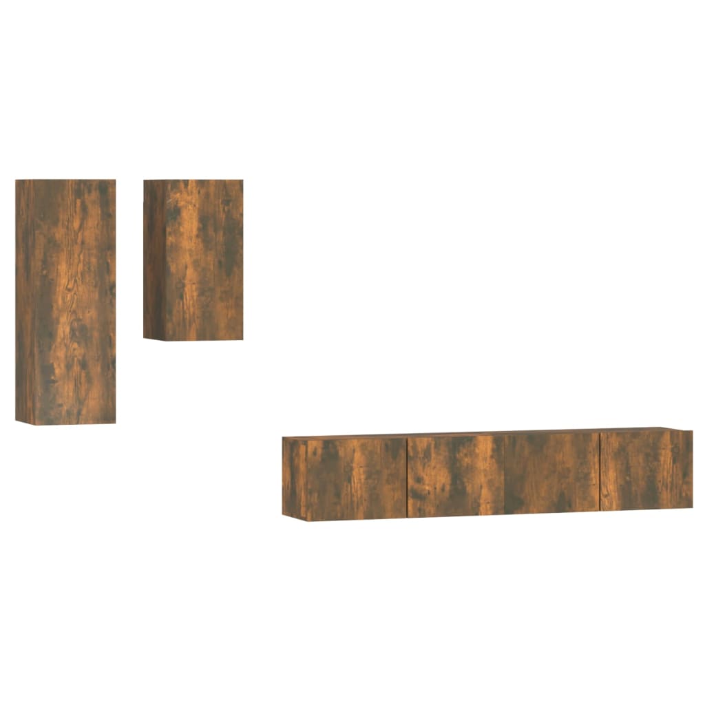 Ensemble de meubles TV 4 pièces en bois de chêne fumé