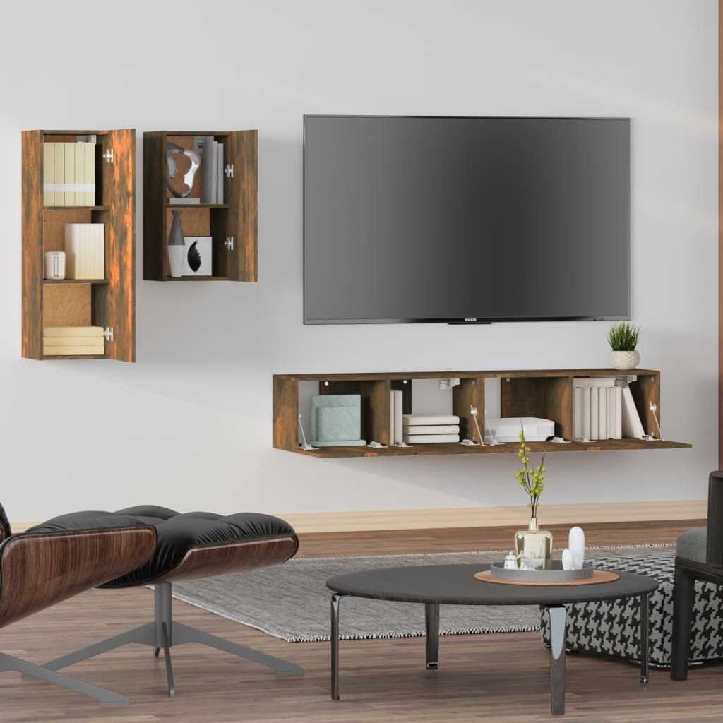 Ensemble de meubles TV 4 pièces en bois de chêne fumé
