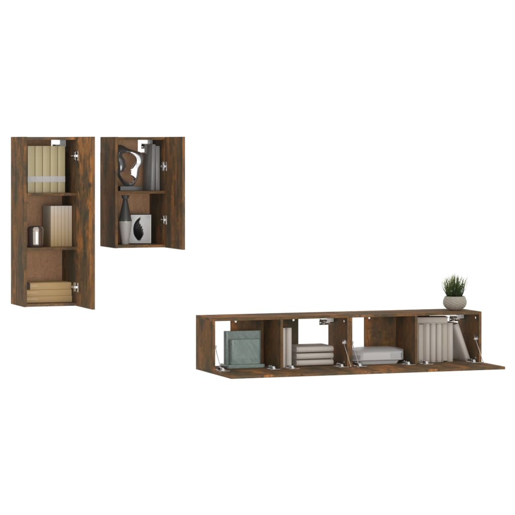 Ensemble de meubles TV 4 pièces en bois de chêne fumé