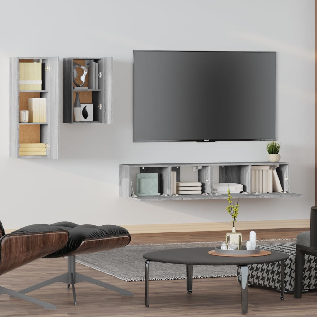 Ensemble de meubles TV 4 pièces, en bois de Sonoma gris