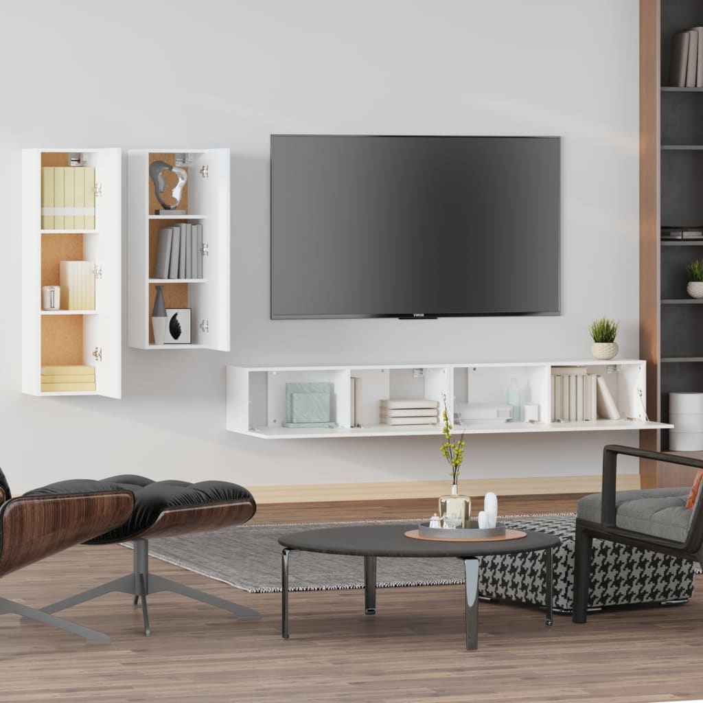 Ensemble de meubles TV 4 pièces en bois blanc