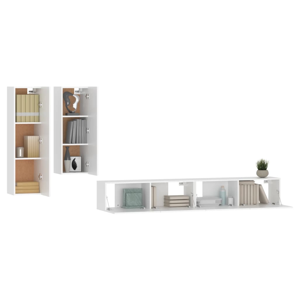 Ensemble de meubles TV 4 pièces en bois blanc