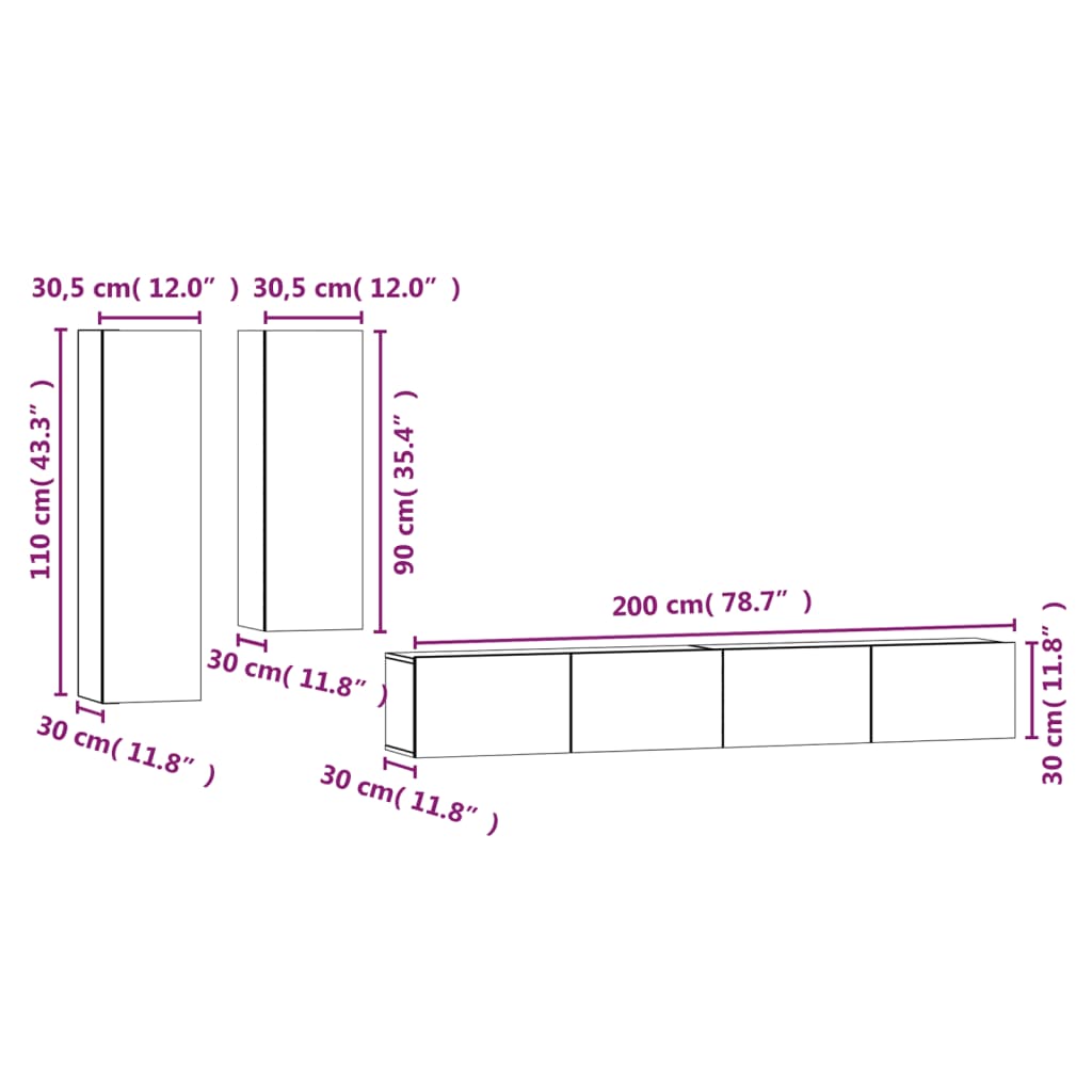 Ensemble de meubles TV 4 pièces en bois blanc