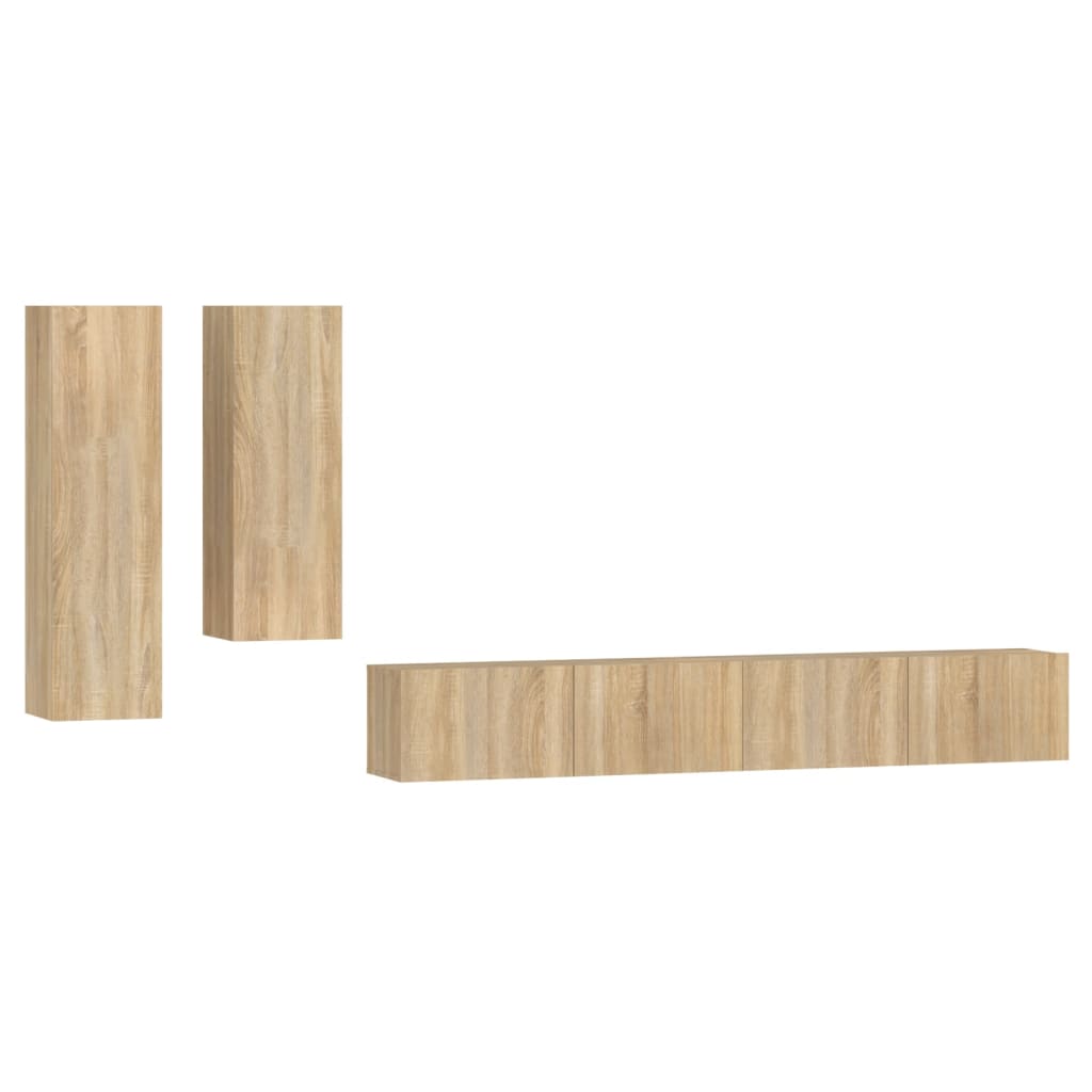 Ensemble de meubles TV 4 pièces en bois de chêne Sonoma