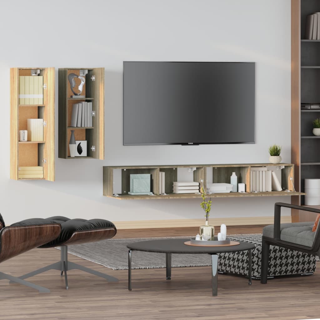 Ensemble de meubles TV 4 pièces en bois de chêne Sonoma