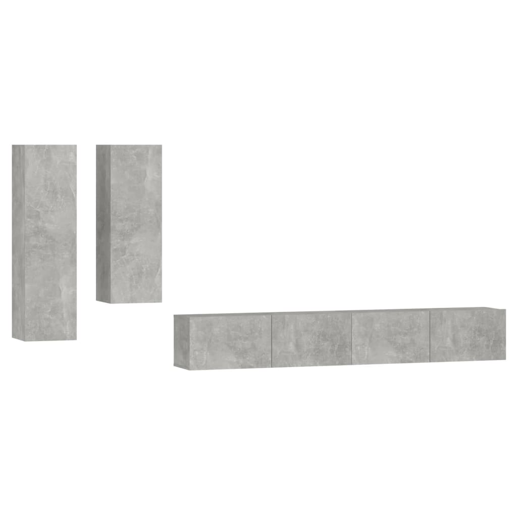 Ensemble de meubles TV 4 pièces en béton gris à base de bois