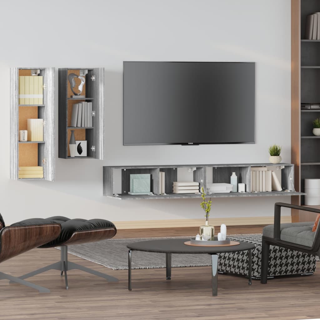 Ensemble de meubles TV 4 pièces, en bois de Sonoma gris