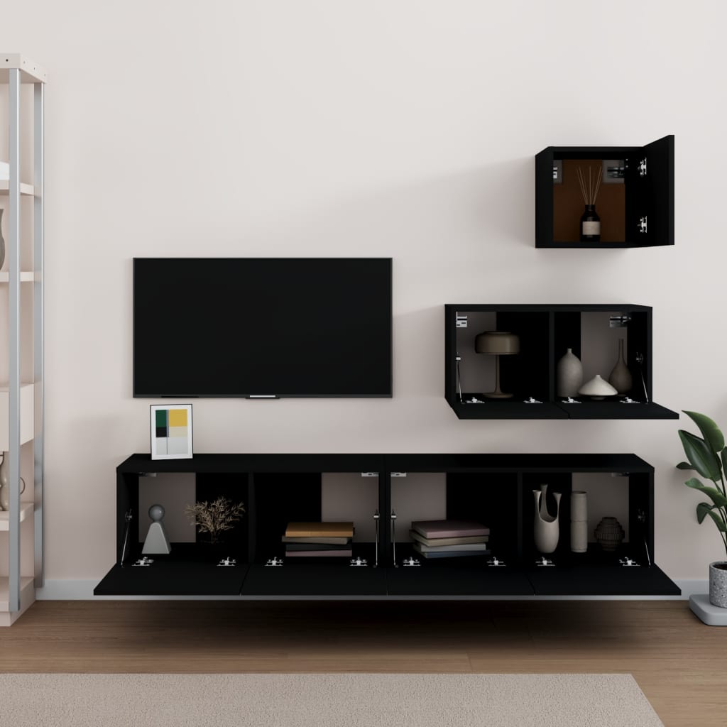 Ensemble de meubles TV 4 pièces en bois noir