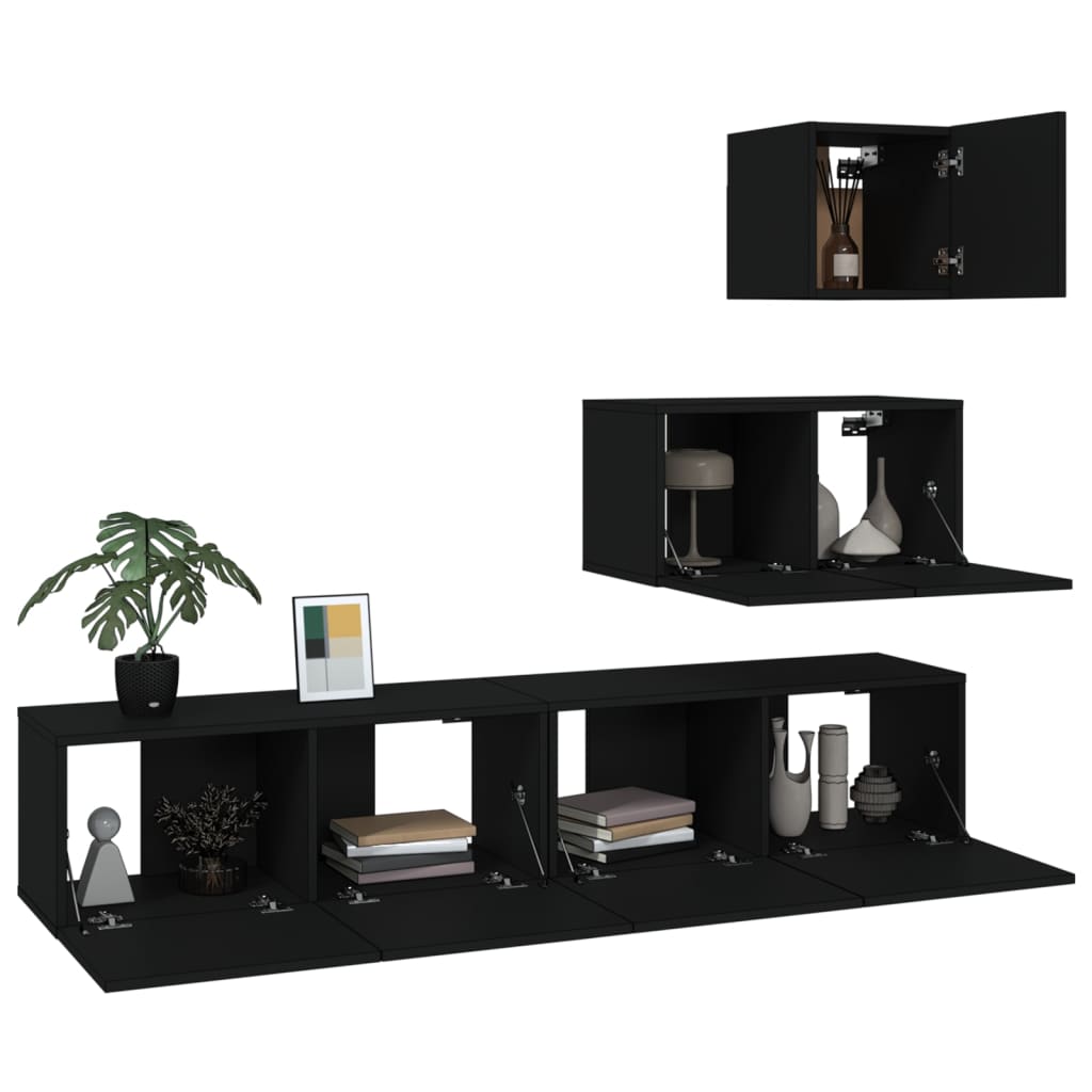 Ensemble de meubles TV 4 pièces en bois noir