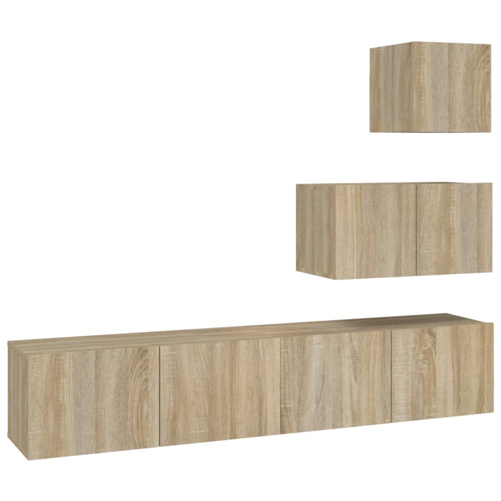 Ensemble de meubles TV 4 pièces en bois de chêne Sonoma