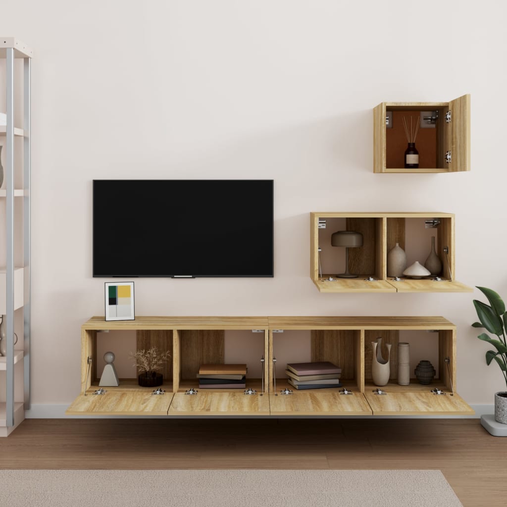 Ensemble de meubles TV 4 pièces en bois de chêne Sonoma