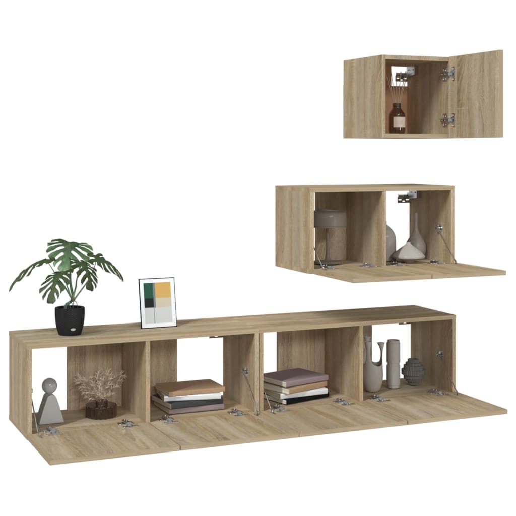 Ensemble de meubles TV 4 pièces en bois de chêne Sonoma