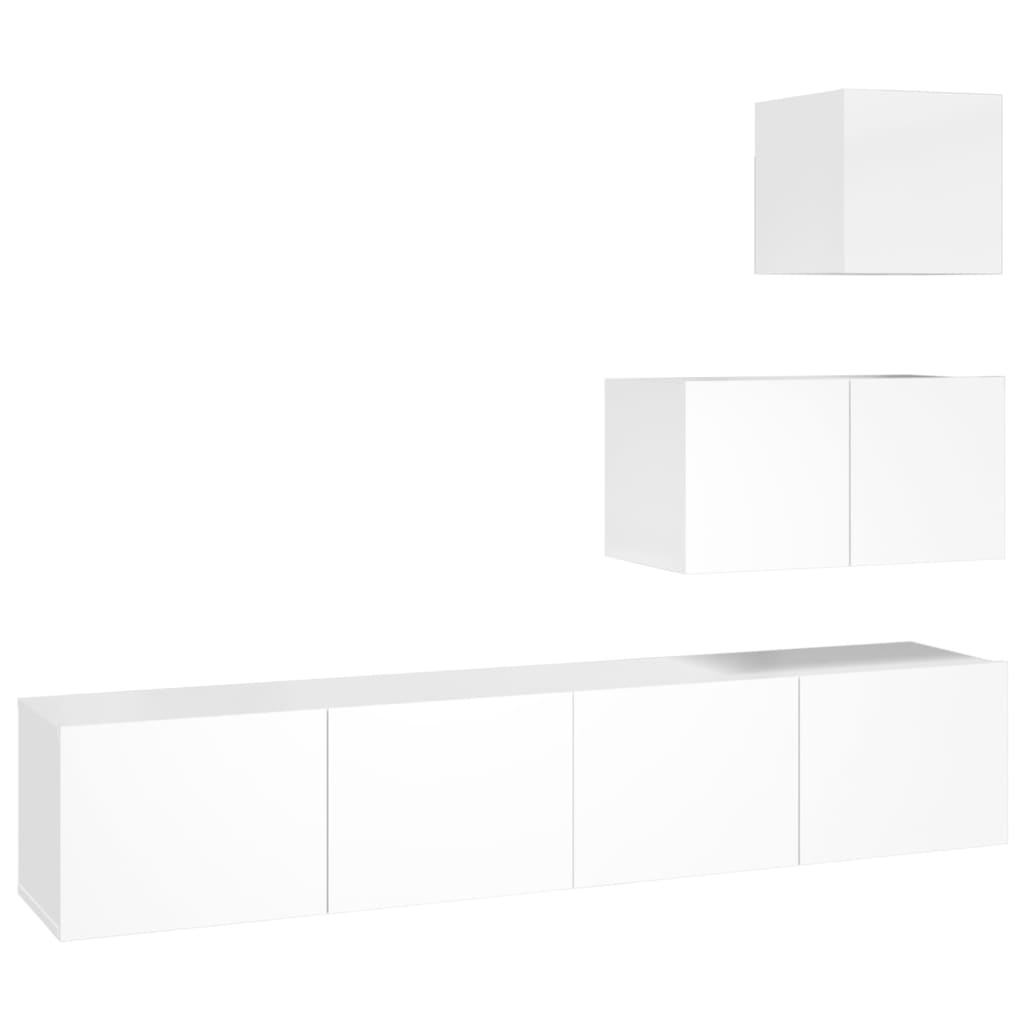 4-tlg. TV-Schrank-Set Hochglanz-Weiß Holzwerkstoff