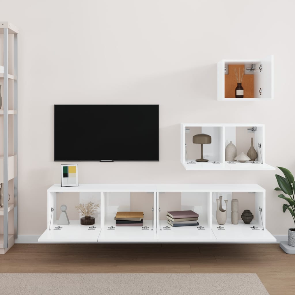 4-tlg. TV-Schrank-Set Hochglanz-Weiß Holzwerkstoff