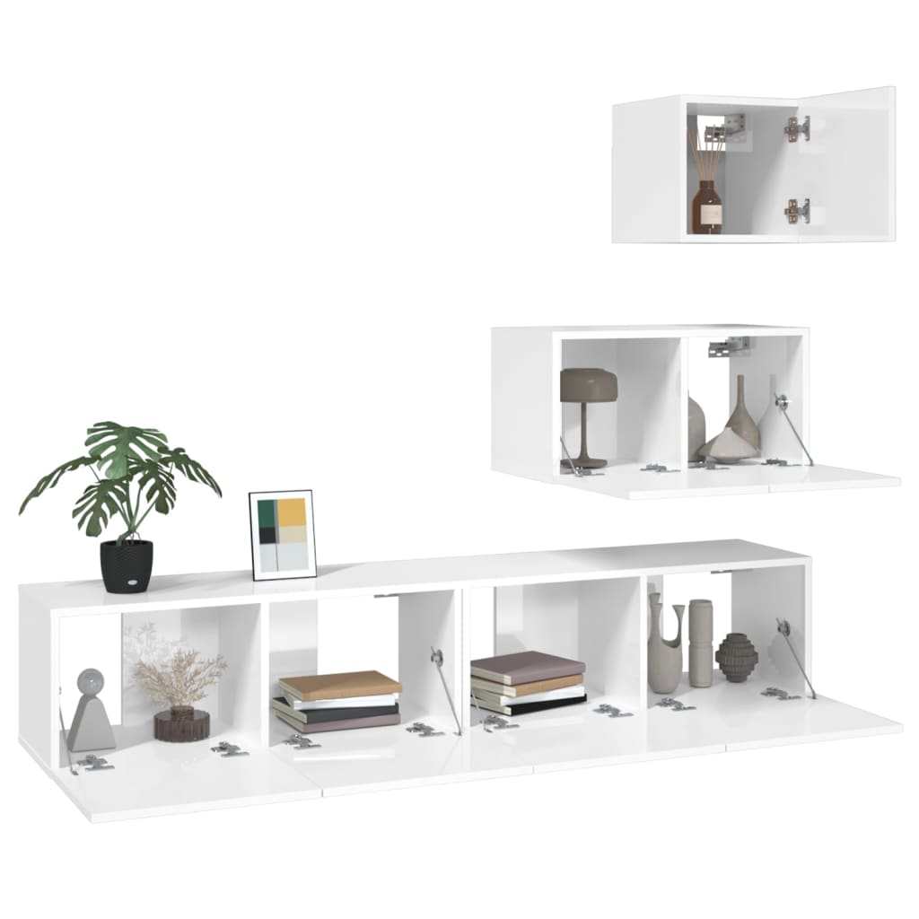 4-tlg. TV-Schrank-Set Hochglanz-Weiß Holzwerkstoff