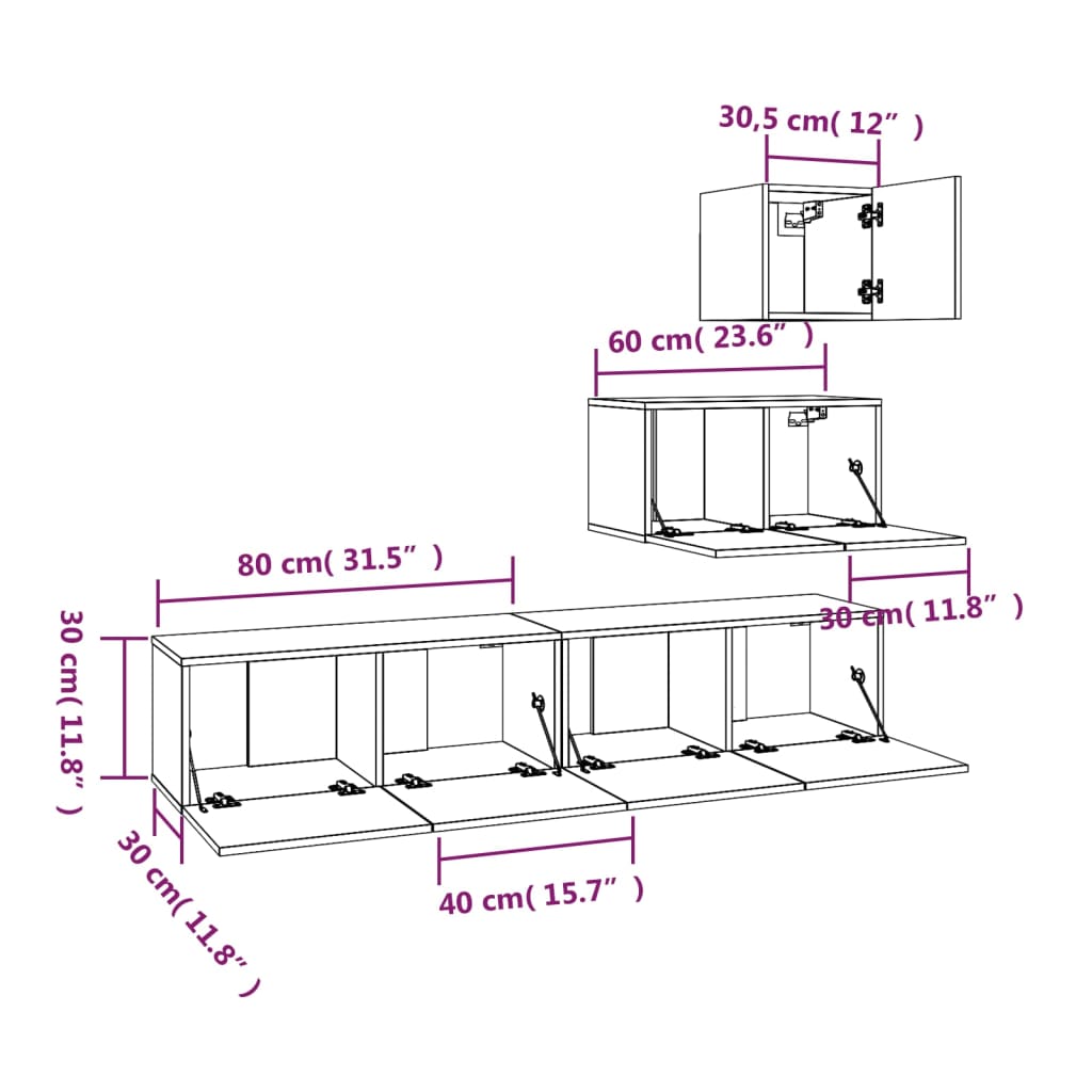 4-tlg. TV-Schrank-Set Hochglanz-Weiß Holzwerkstoff