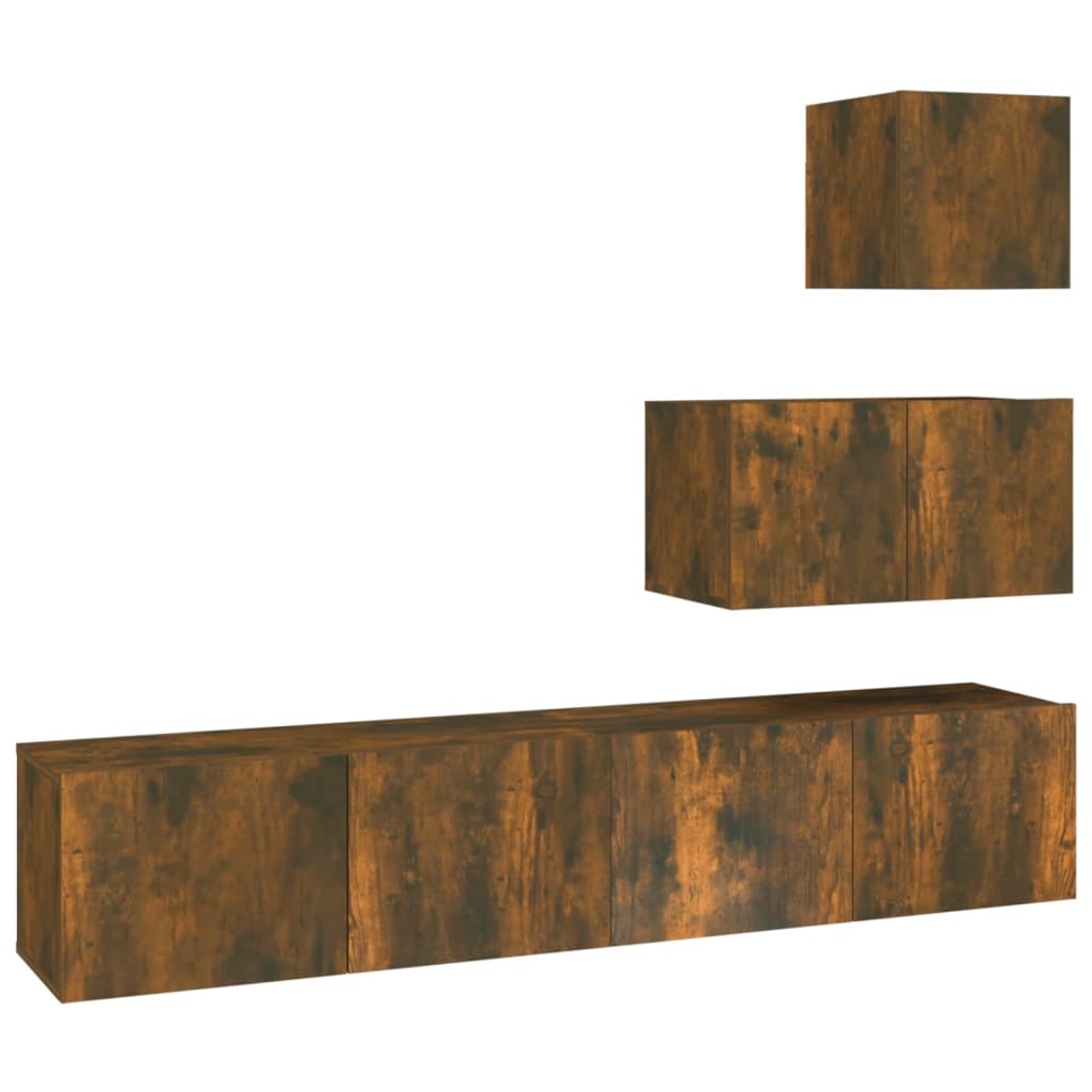 Ensemble de meubles TV 4 pièces en bois de chêne fumé