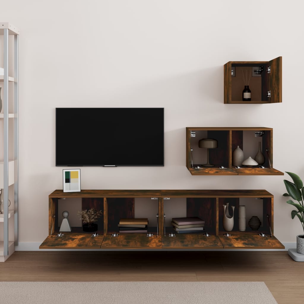 Ensemble de meubles TV 4 pièces en bois de chêne fumé