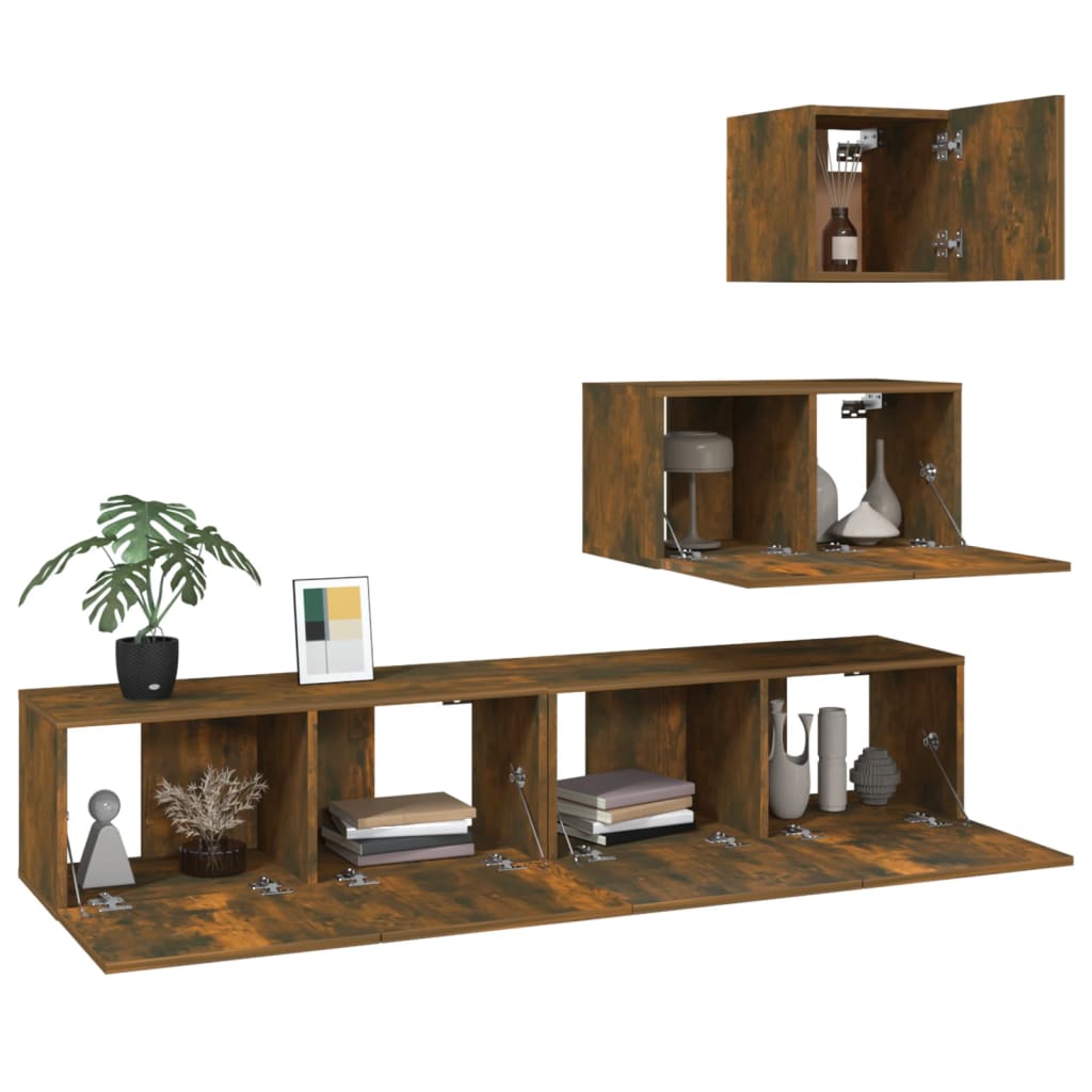 Ensemble de meubles TV 4 pièces en bois de chêne fumé