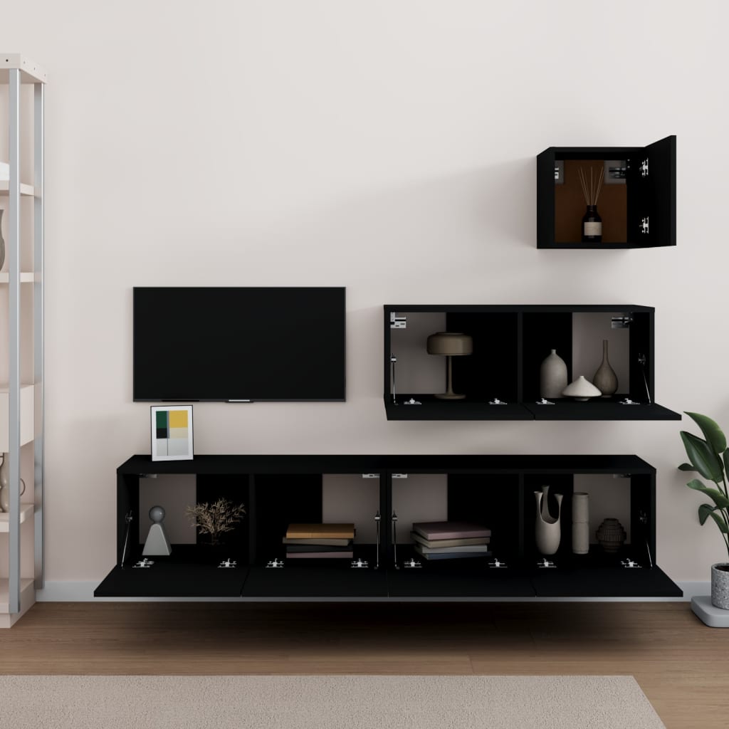Ensemble de meubles TV 4 pièces en bois noir