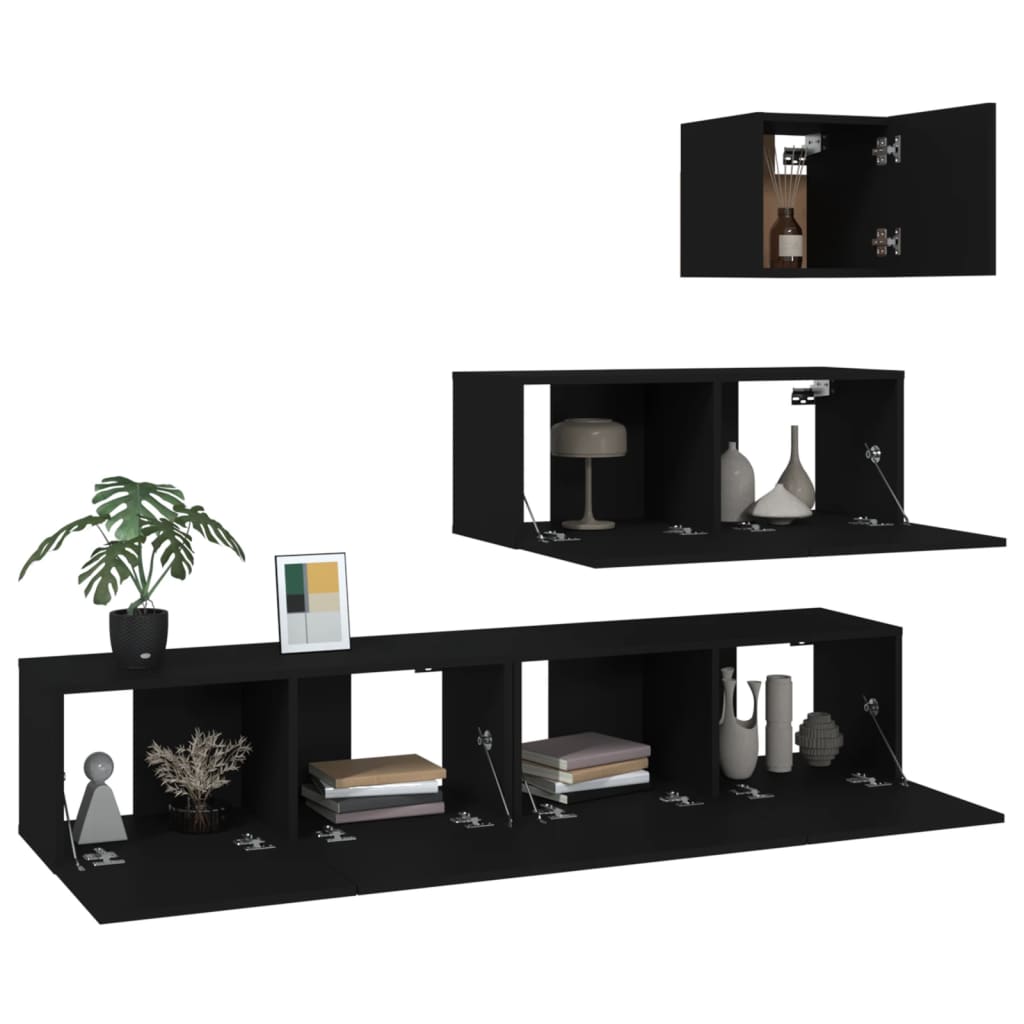 Ensemble de meubles TV 4 pièces en bois noir
