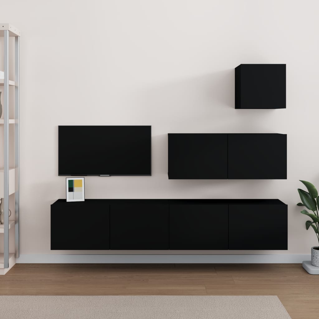 Ensemble de meubles TV 4 pièces en bois noir