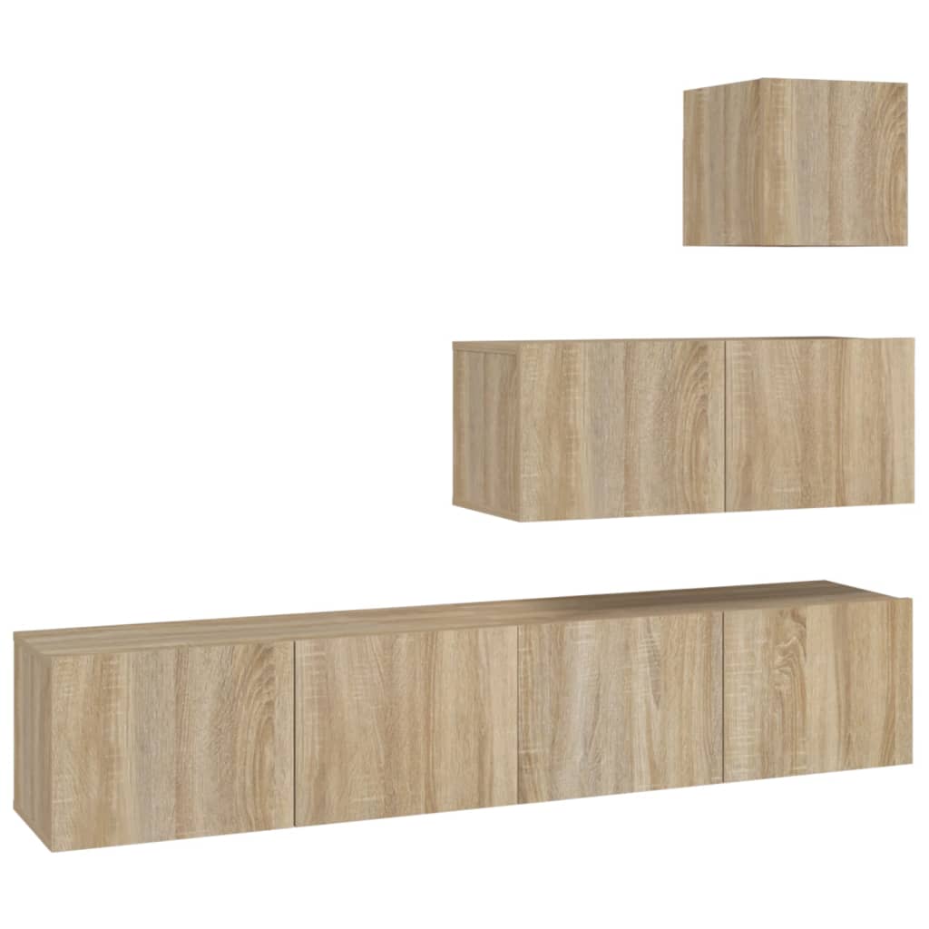 Ensemble de meubles TV 4 pièces en bois de chêne Sonoma