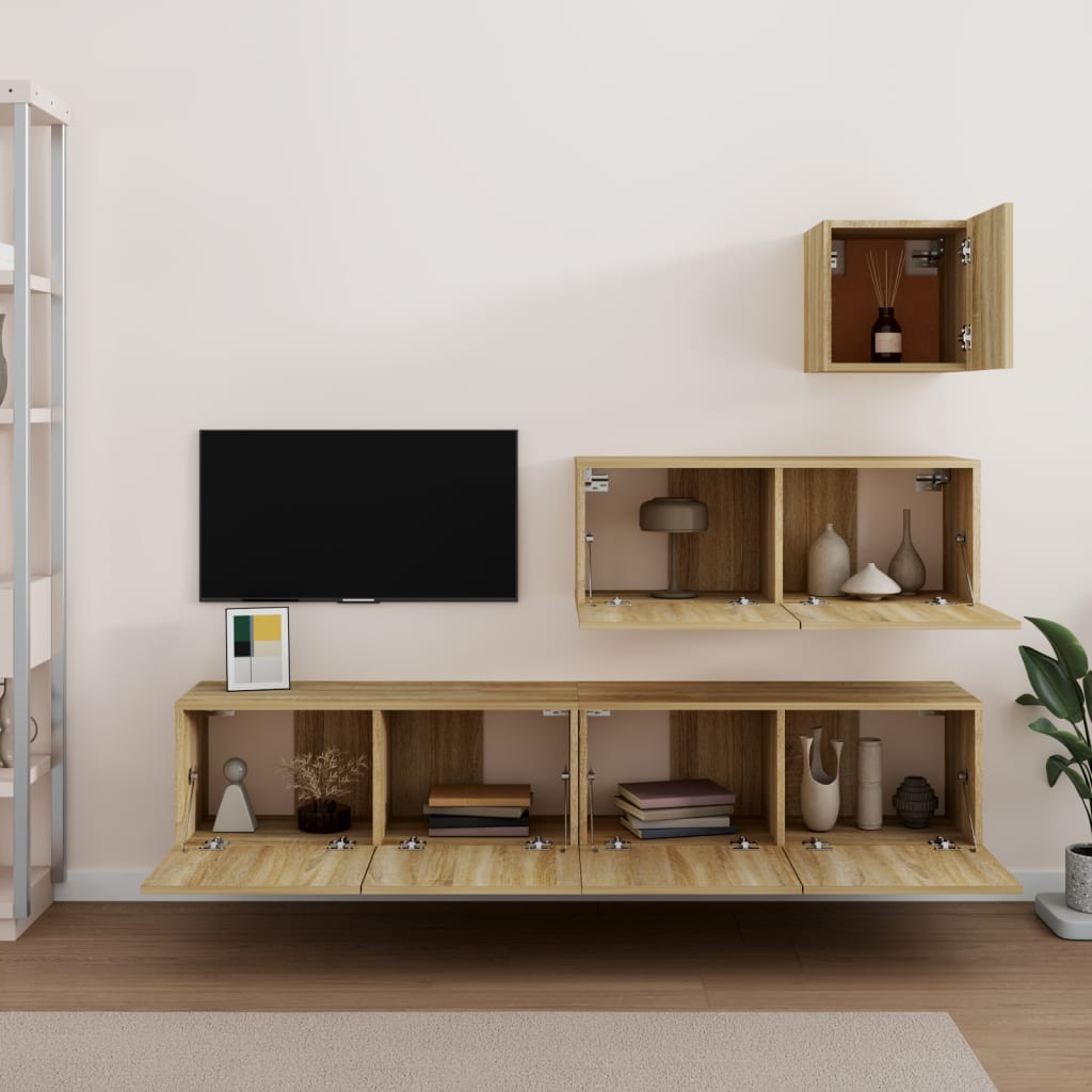 Ensemble de meubles TV 4 pièces en bois de chêne Sonoma