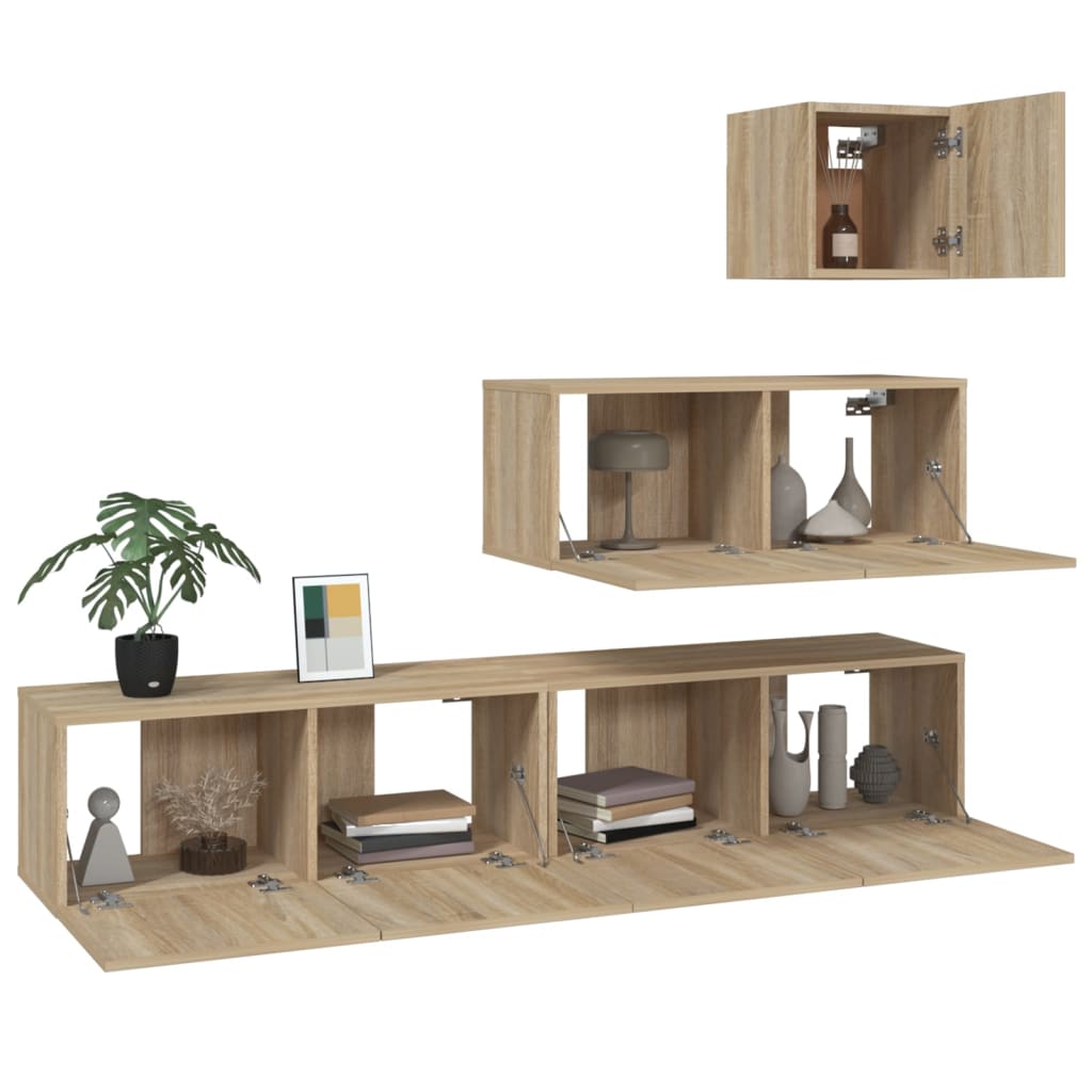 Ensemble de meubles TV 4 pièces en bois de chêne Sonoma