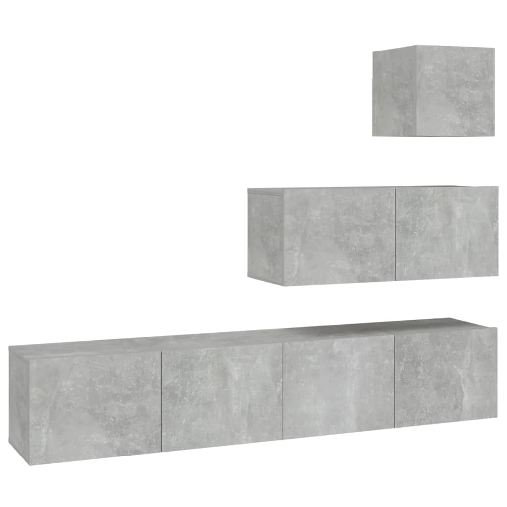 Ensemble de meubles TV 4 pièces en béton gris à base de bois
