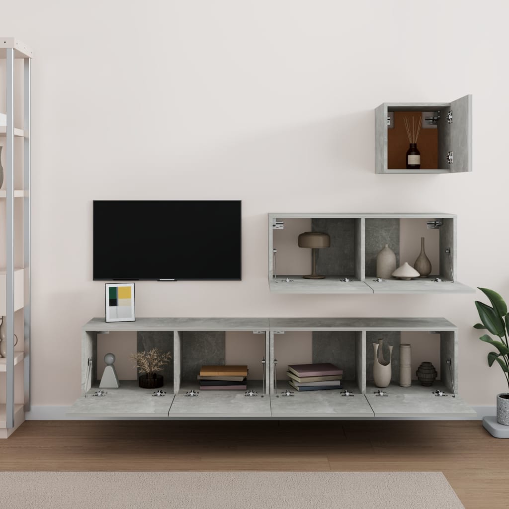 Ensemble de meubles TV 4 pièces en béton gris à base de bois