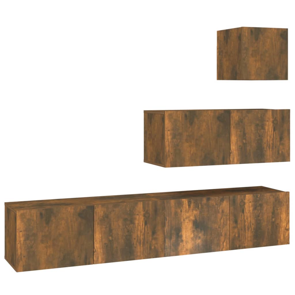 Ensemble de meubles TV 4 pièces en bois de chêne fumé